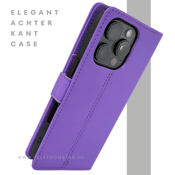 iPhone 16 Pro Paars Bookcase Hoesje Leren Look Met Magnetische Sluiting