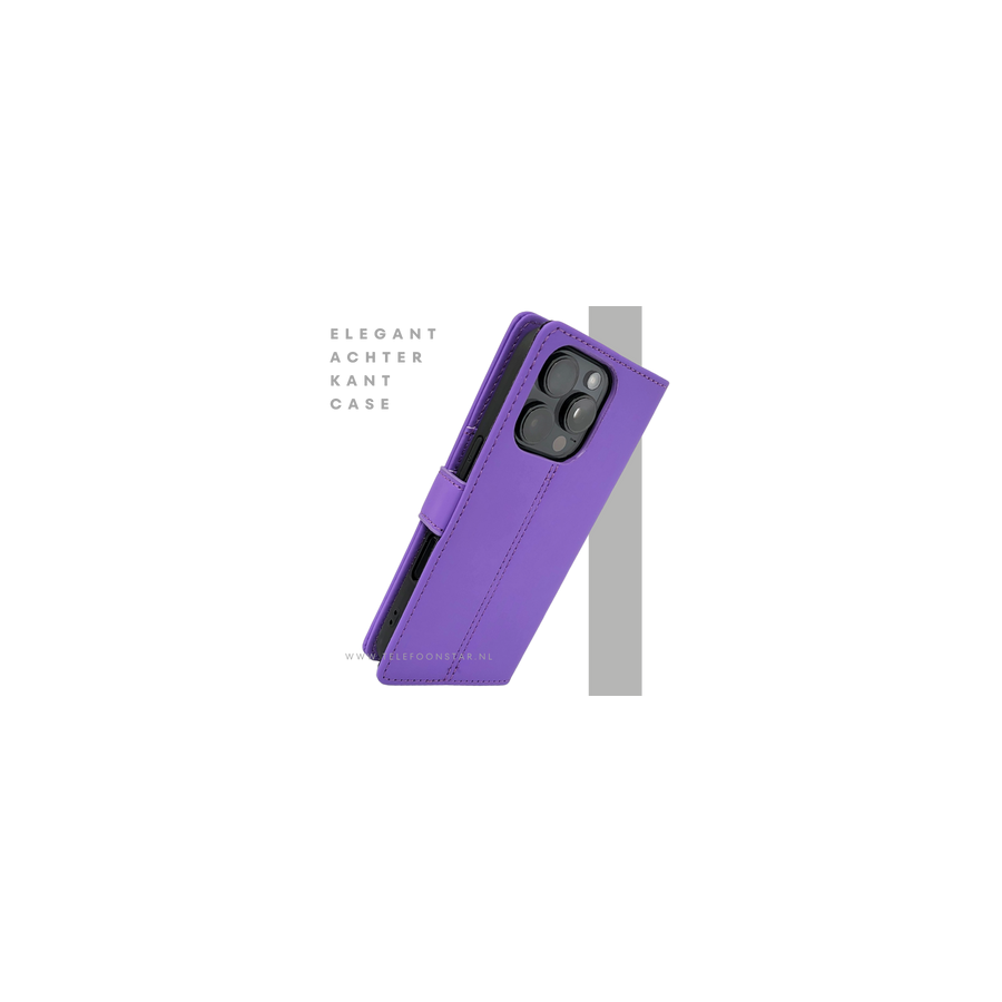 iPhone 16 Pro Paars Bookcase Hoesje Leren Look Met Magnetische Sluiting