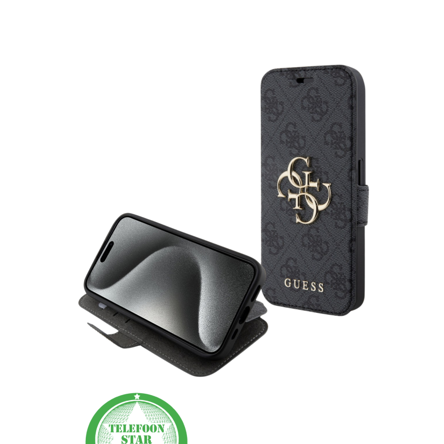 Bookcase Hoesje iPhone 15 Pro Max &ndash; Elegant Design met Gouden Logo