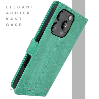 iPhone 16 Pro Bookcase Hoesje &ndash; Turquoise Vintage Look