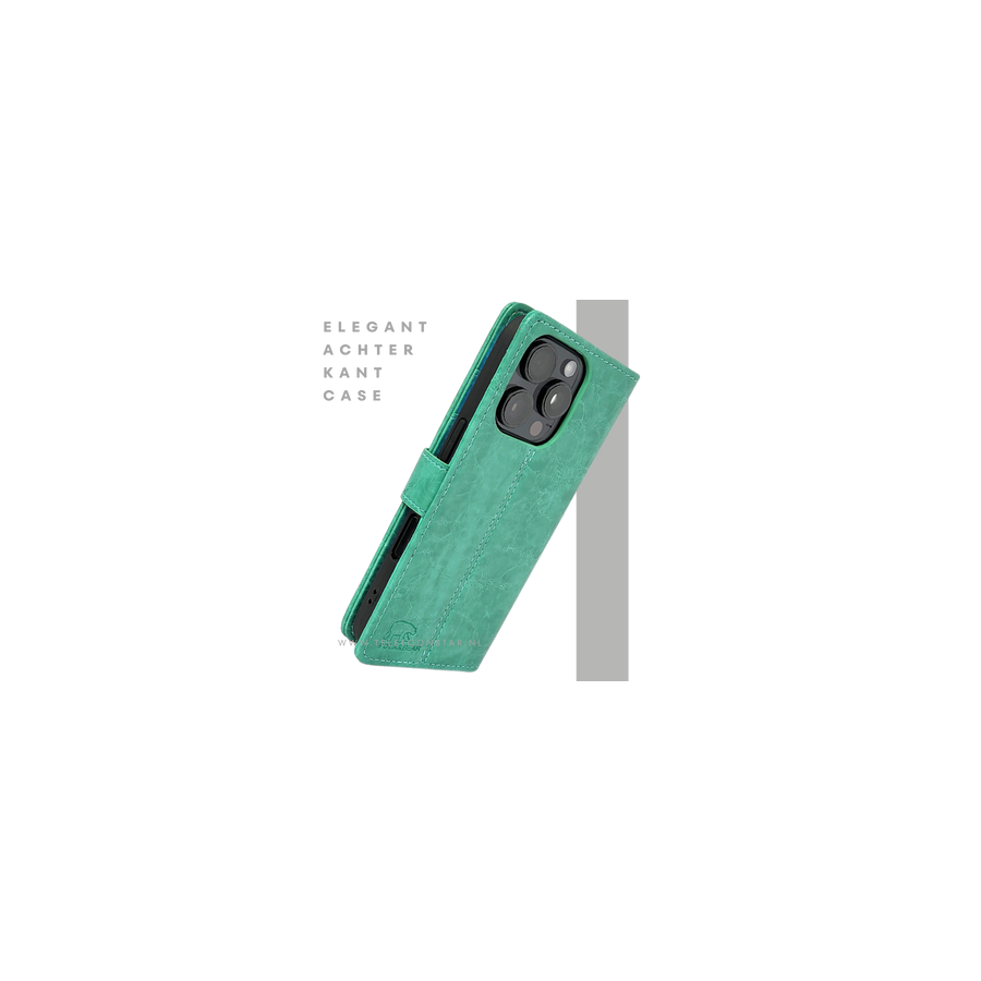 iPhone 16 Pro Bookcase Hoesje &ndash; Turquoise Vintage Look