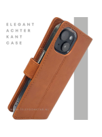 iPhone 15 Leren Hoesje Cognac &ndash; Bookcase met Pasjeshouder