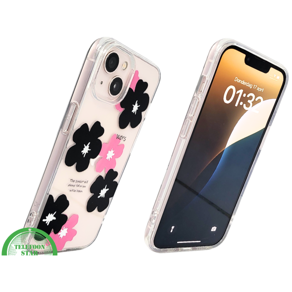 BloomPop Flex Case &ndash; iPhone 13 / 14 Hoesje met Zwarte &amp; Roze Bloemen | Telefoonstar.nl – foto 2