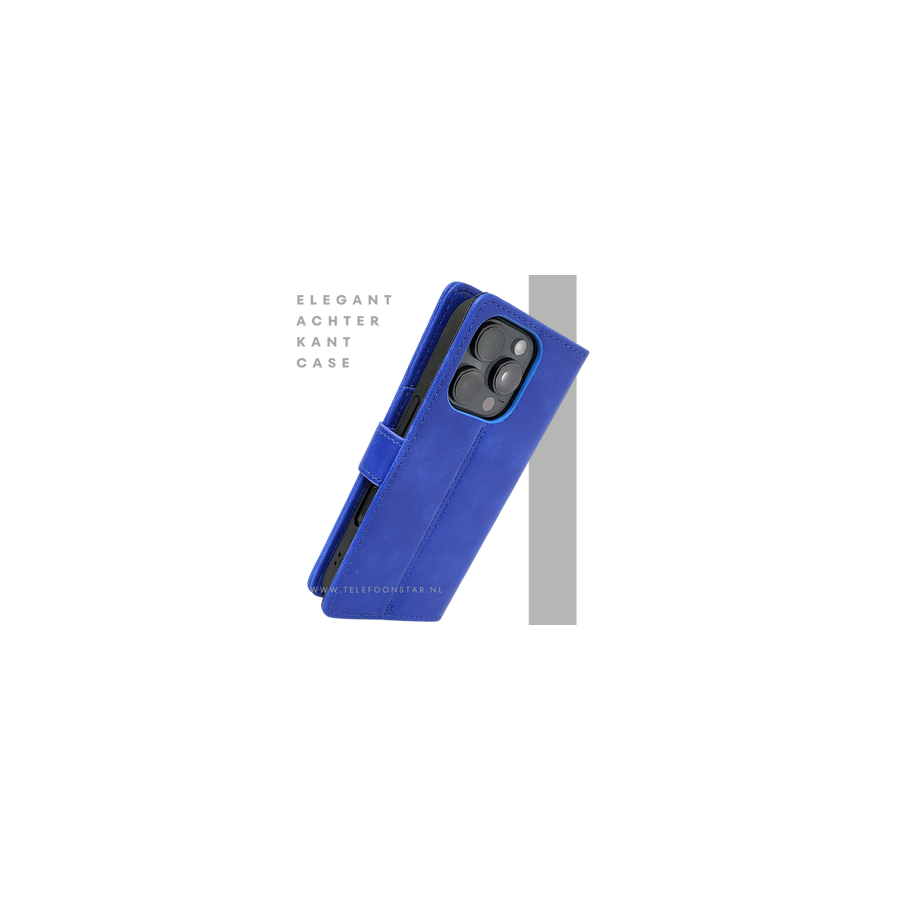 iPhone 16 Pro Max Bookcase Hoesje Blauw &ndash; Leren Look met Magnetische Sluiting