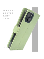 iPhone 15 Plus Hoesje Lichtgroen &ndash; Bookcase met Pasjeshouder