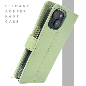 iPhone 15 Hoesje Lichtgroen &ndash; Bookcase met Pasjeshouder