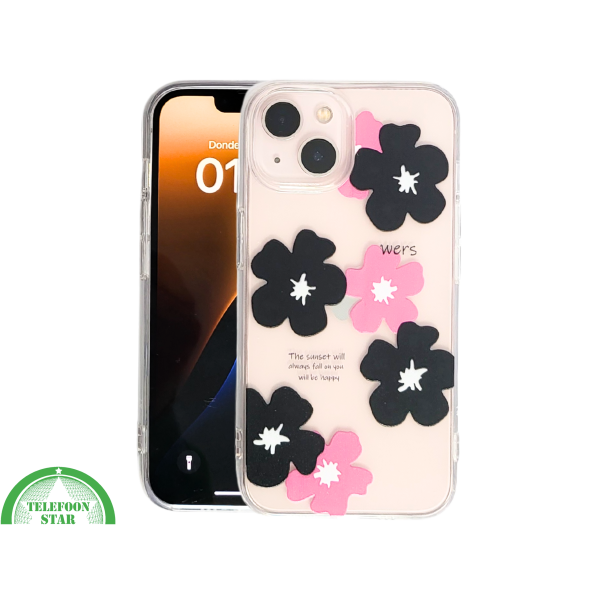 BloomPop Flex Case &ndash; iPhone 13 / 14 Hoesje met Zwarte &amp; Roze Bloemen | Telefoonstar.nl – foto 3