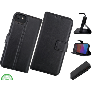 hoesje voor iPhone 17e Flip Case Boek Zwart Leren twee en een met 3 Pashouders