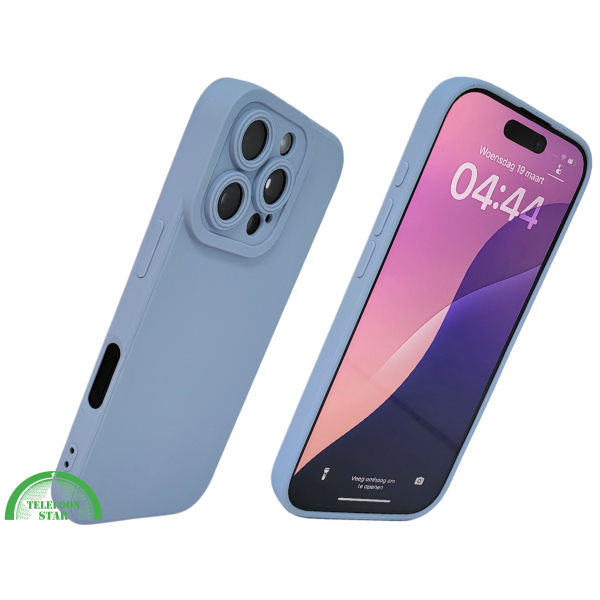 iPhone 16 Pro Lichtblauw Hoesje Mat Design Met Verhoogde Camerabescherming – foto 2