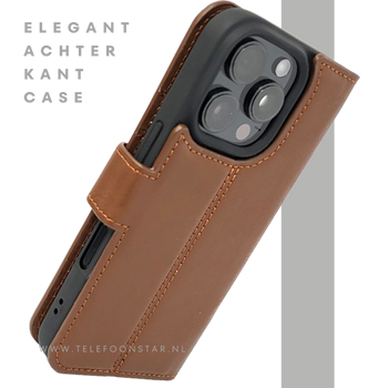 iPhone 16 Pro Insteekhoesje Klassiek Bruin &ndash; Tijdloze Leren Look met Open Bovenkant