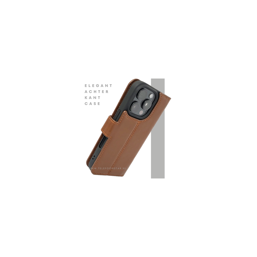 iPhone 16 Pro Insteekhoesje Klassiek Bruin &ndash; Tijdloze Leren Look met Open Bovenkant