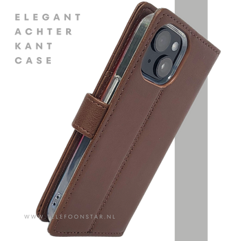 iPhone 15 Hoesje Donkerbruin &ndash; Bookcase met Pasjeshouder
