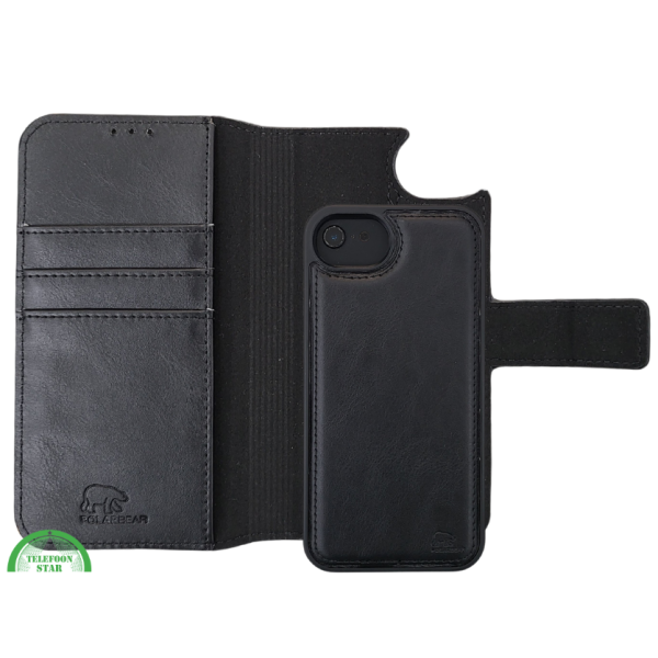 Flip Case Boek Zwart Leren twee en een met 3 Pashouders iPhone 16E – foto 2