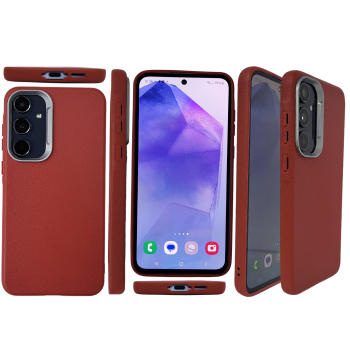 Samsung Galaxy A56 Hoesje Rood – Luxe Leren Backcover met Metalen Camera Bescherming