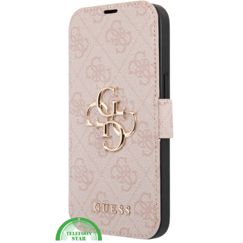 Hoesje voor iPhone 15 Pro Bookcase &ndash; Lichtroze Bescherming met Gouden Detail en Pasjesvak