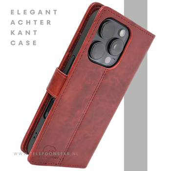 iPhone 16 Pro Bookcase Hoesje Rood &ndash; Vintage Leren Look met Magnetische Sluiting