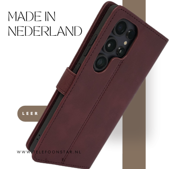 S25 Plus Boek Case Leer Stijlvolle en Beschermende Wallet Case bordeauxrood