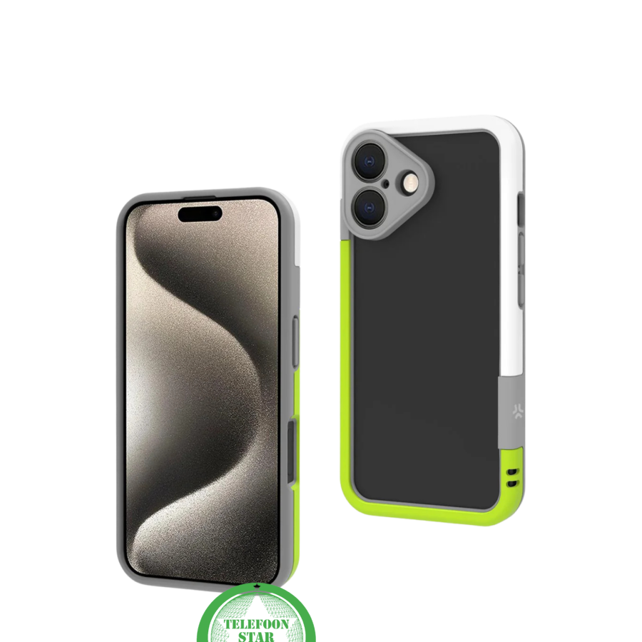 iPhone 16 Stootbestendig Hoesje &ndash; Sportieve Bescherming in Zwart, Wit &amp; Limegroen