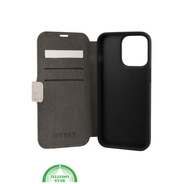 Hoesje voor iPhone 15 Pro Bookcase &ndash; Lichtroze Bescherming met Gouden Detail en Pasjesvak – foto 2