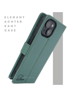 iPhone 15 Plus Bookcase Hoesje Groen &ndash; Leren Case met Pasjeshouder