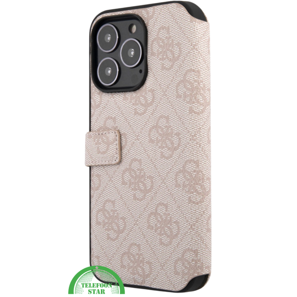 Hoesje voor iPhone 15 Pro Bookcase &ndash; Lichtroze Bescherming met Gouden Detail en Pasjesvak – foto 3