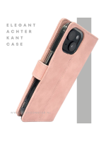 iPhone 15 Hoesje Roze &ndash; Bookcase met Pasjeshouder en Leren Look