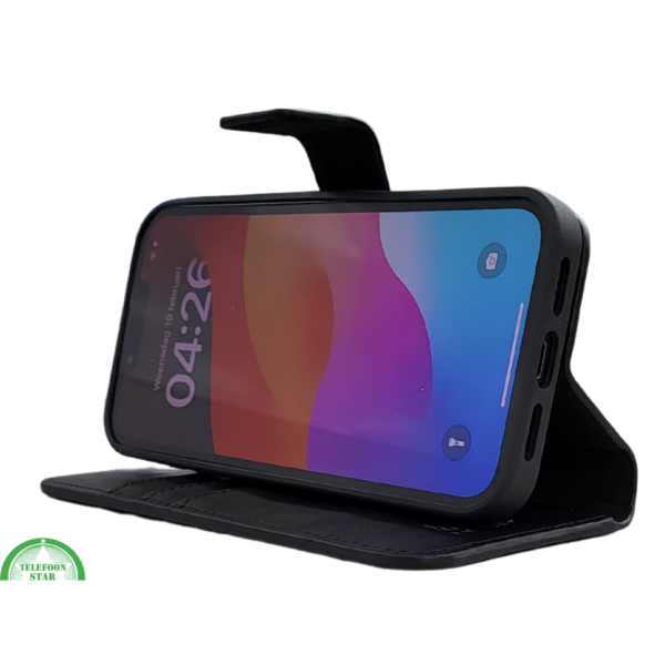 Flip Case Boek Zwart Leren twee en een met 3 Pashouders iPhone 16E – foto 5