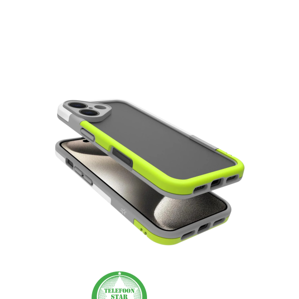 iPhone 16 Stootbestendig Hoesje &ndash; Sportieve Bescherming in Zwart, Wit &amp; Limegroen – foto 3