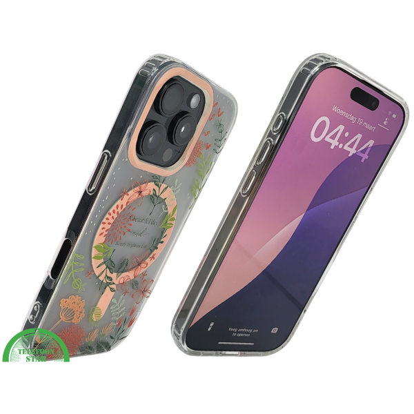8iPhone 16 Pro Transparant Hoesje Met Bloemenprint En Elegante Tekstdecoratie – foto 2