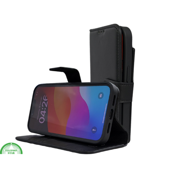 Flip Case Boek Zwart Leren twee en een met 3 Pashouders iPhone 16E – foto 6