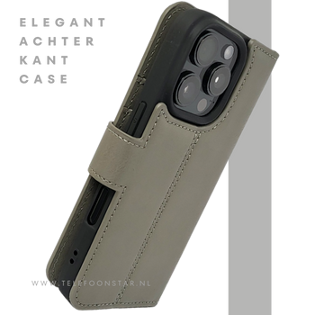 iPhone 16 Pro Insteekhoesje Olijfgroen &ndash; Leren Look met Open Bovenkant