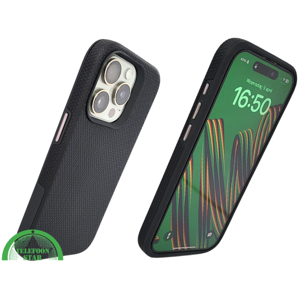 iPhone 15 Pro Max Zwart Hoesje met Structuur &ndash; Schokbestendig &amp; Zakelijk | Telefoonstar.nl – foto 2