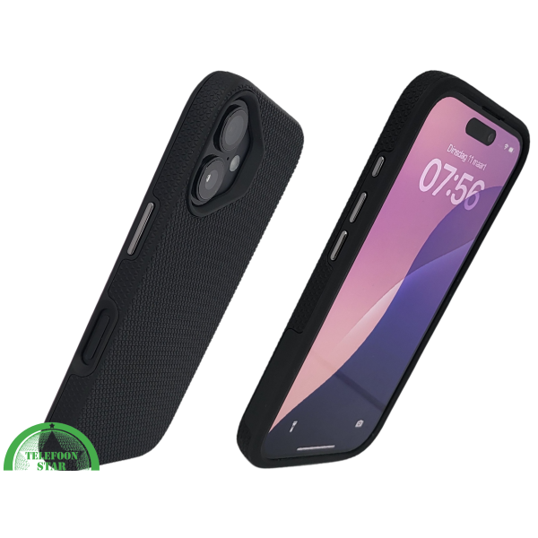 iPhone 16 hoesje zwart met textuur grip en schokabsorberende bescherming – foto 2