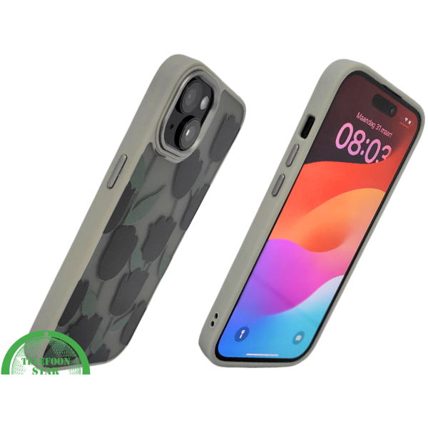 iPhone 15 Plus Hoesje &ndash; Zwarte Tulpen Design met Beige Rand | Stijlvol &amp; Betaalbaar – foto 2