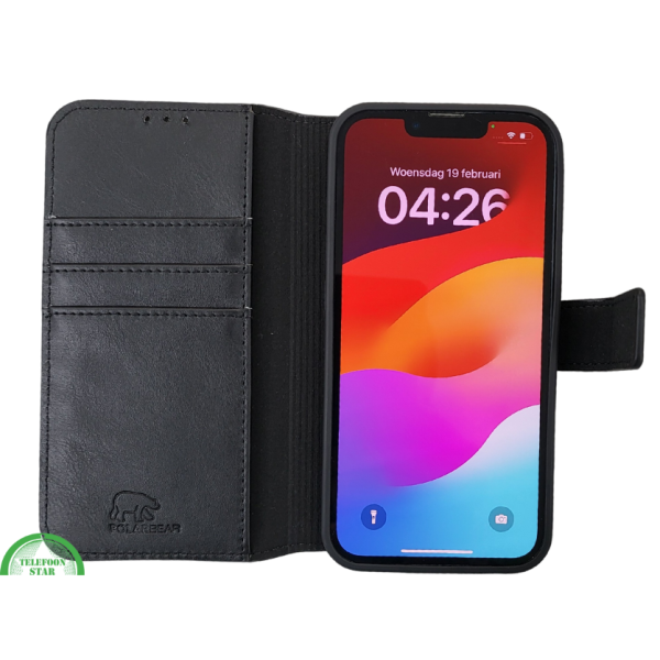 Flip Case Boek Zwart Leren twee en een met 3 Pashouders iPhone 16E – foto 8
