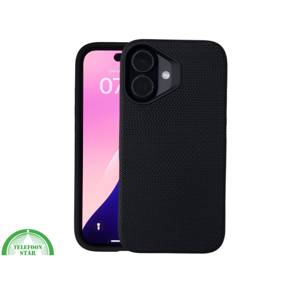 iPhone 16 hoesje zwart met textuur grip en schokabsorberende bescherming – foto 3