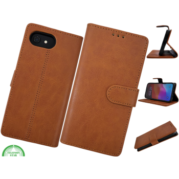 Luxe Boek iPhone 16E (2025)Licht bruin Leerlook Wallet Case