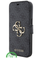 Hoesje voor iPhone 15 Pro Bookcase &ndash; Zwart Bescherming met Gouden Detail en Pasjesvak