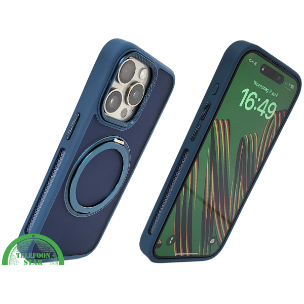 Donkerblauw iPhone 15 Pro Max Hoesje met Ringhouder &ndash; Grip &amp; Bescherming | Telefoonstar.nl – foto 2
