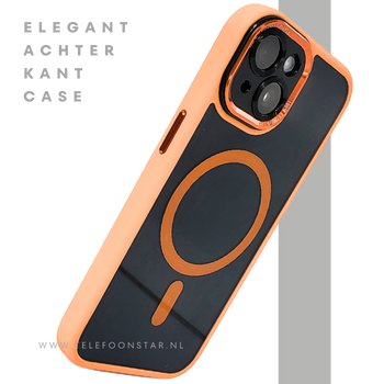 iPhone 15 MagSafe Hoesje Oranje-Zwart &ndash; Sportieve Look met Magnetische MagSafe Ring