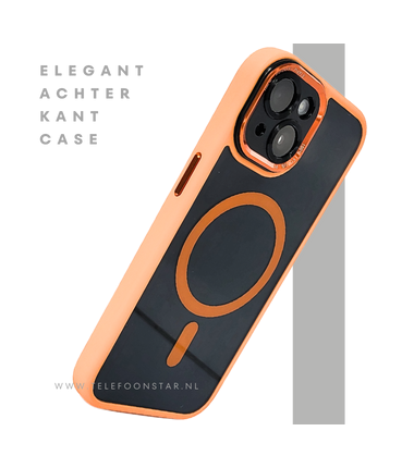 iPhone 15 Plus MagSafe Hoesje Oranje-Zwart &ndash; Sportieve Look met Magnetische MagSafe Ring