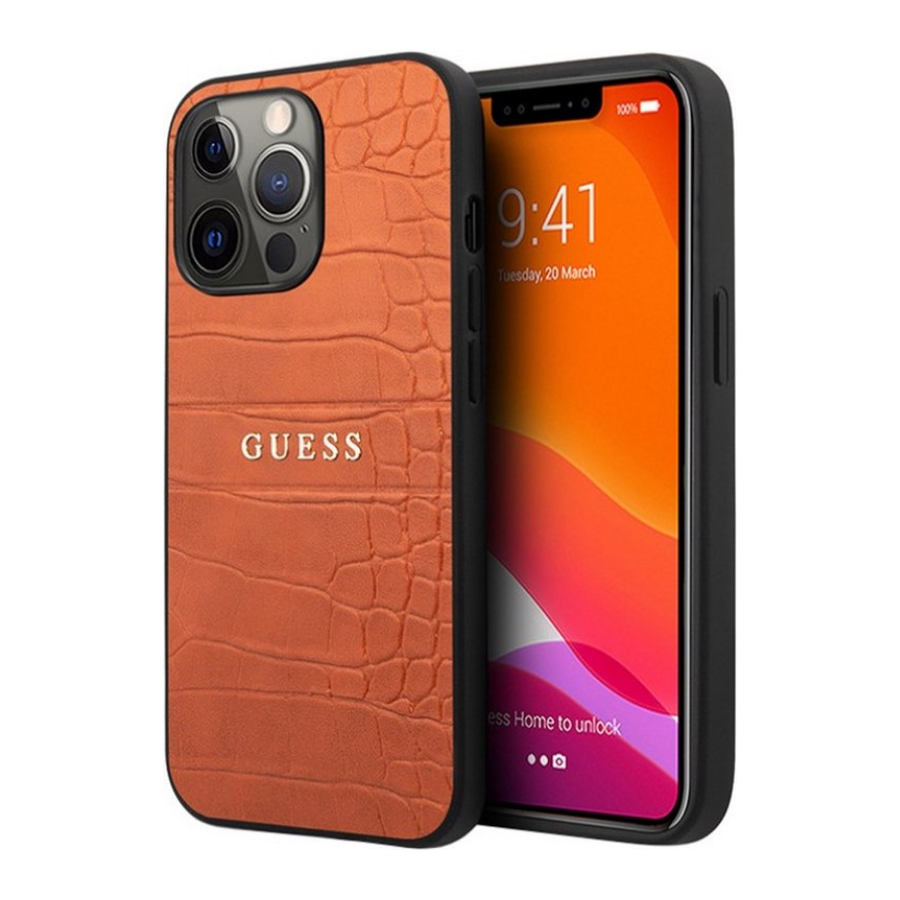 Oranje Croco Texture Hoesje iPhone 13 Pro