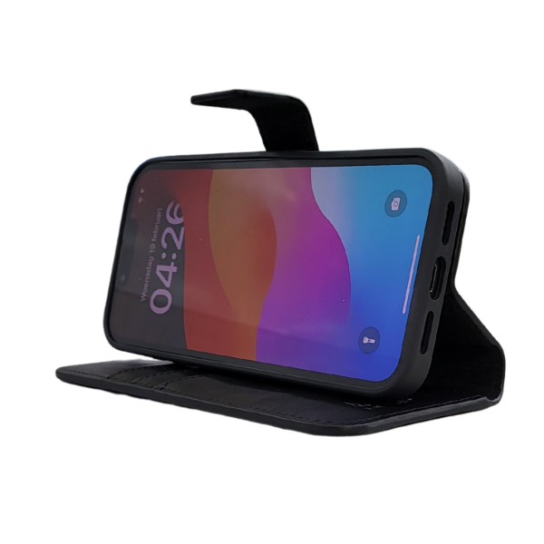 Hoesje voor iPhone 17e Zwart Leerlook Wallet Case Kaartvakken – foto 7