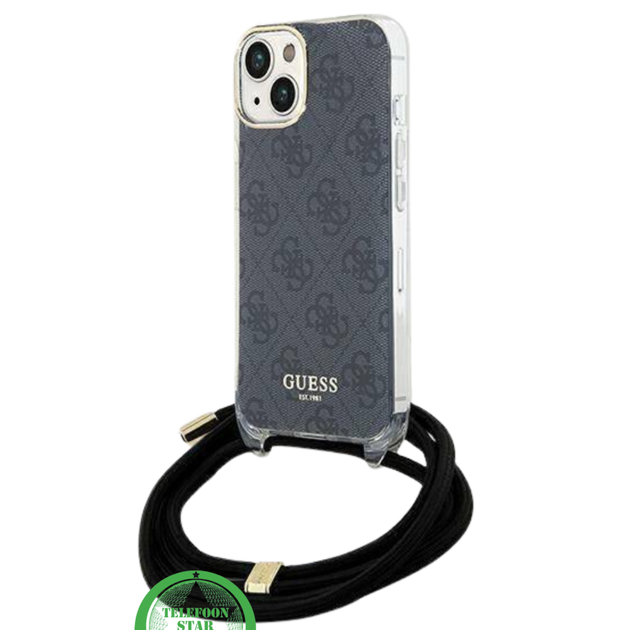 Hoesje voor iPhone 15 - Zwart Crossbody Design met Luxe Logo en Koord
