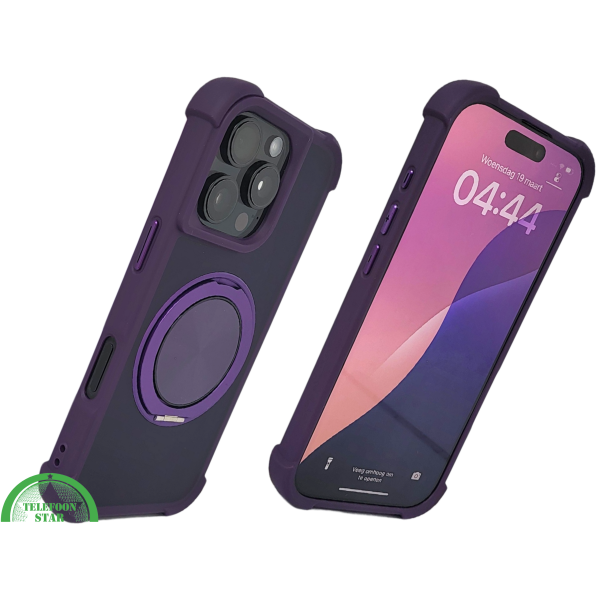 iPhone 16 Pro Donkerpaars Hoesje Met Ringhouder Stevige Bescherming Rugcover – foto 2