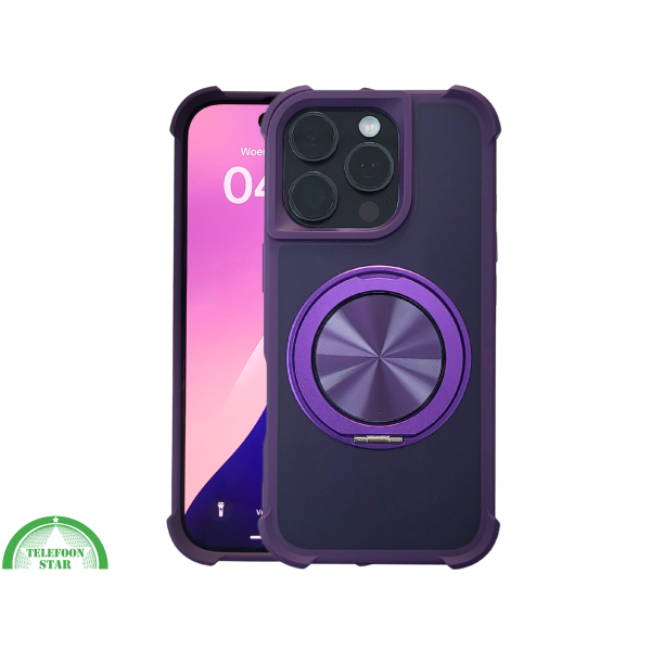 iPhone 16 Pro Donkerpaars Hoesje Met Ringhouder Stevige Bescherming Rugcover – foto 3