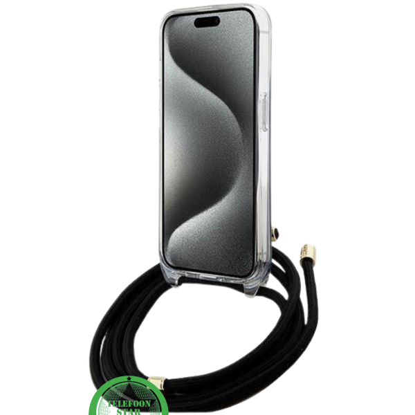 Hoesje voor iPhone 15 - Zwart Crossbody Design met Luxe Logo en Koord – foto 3