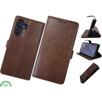 S25 Plus Boek Case Leer Wallet Case Donker Bruin