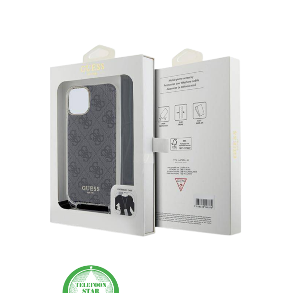 Hoesje voor iPhone 15 - Zwart Crossbody Design met Luxe Logo en Koord – foto 4
