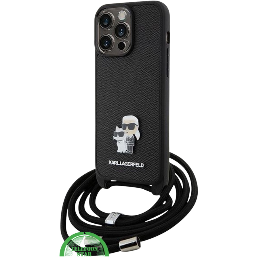 iPhone 15 Pro Crossbody Hoesje &ndash; Stijlvol Zwart met Draagkoord